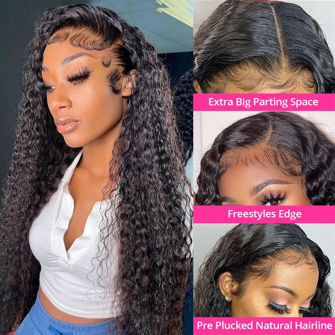 HD Transparent Deep Wave Frontal Wig 13x4 Curly Lace Front Human Hair Wigs For Women