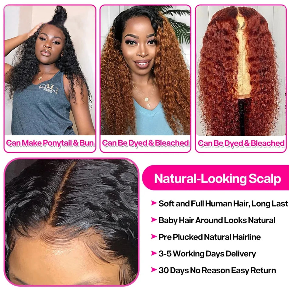 HD Transparent Deep Wave Frontal Wig 13x4 Curly Lace Front Human Hair Wigs For Women