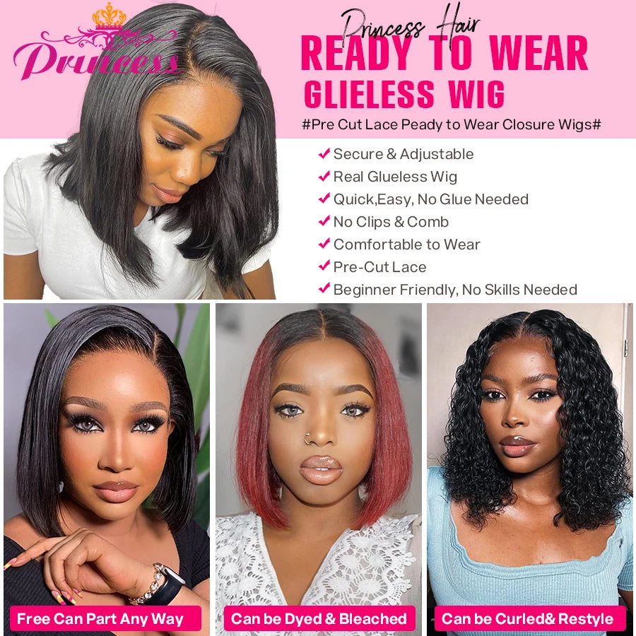 Hair Glueless Wig Human Hair Ready to Wear 13x4 Short Bob Wig Lace Front Human Hair Wigs Pre plucked Straight Wig